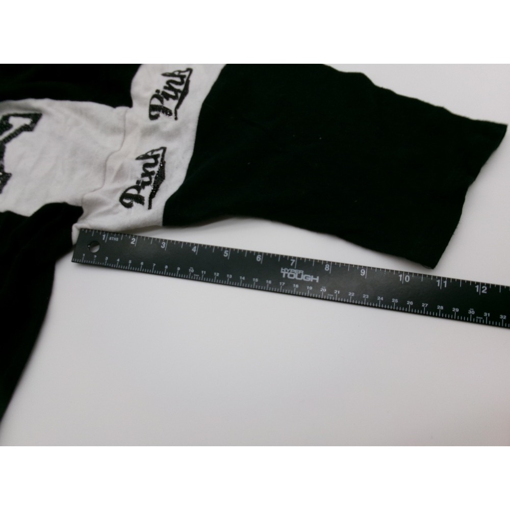 Victoria's Secret PINK Black White Colorblock Glitter Logo Long Sleeve Shirt L - Picture 8 of 15
